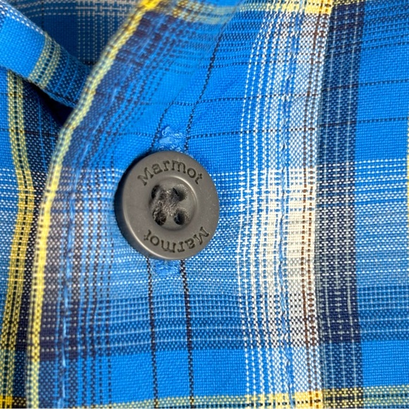 Marmot Shirt Mens XL Blue Plaid Nylon‎ Outdoor Hiking Camp Workwear Logo - Picture 8 of 16